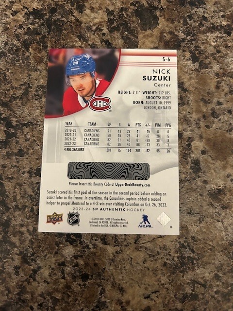 2023-24 SP Authentic Spectrum FX Nick Suzuki #S-6 - Unused Bounty