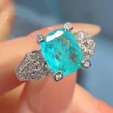 New Rectangle Paraiba Neon Blue Gemstone Fashion Women Girl Jewelry Silver Rings