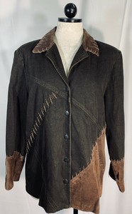 Nancy Bolen Blue Denim Suede Leather Barn Coat Western Jacket Sz L