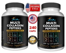 Collagen Peptides pills 1000 mg Hydrolyzed Collagen i, ii,iii,V,X 240 capsules