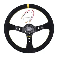 Yellow 14” 350mm Deep Steering Wheel with Suede Leather Drifting 6 Bolt