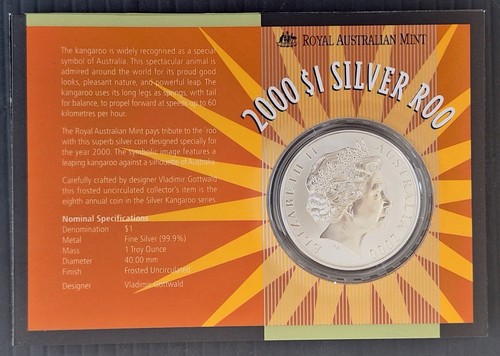 2000 Australia Kangaroo 1 oz Silver (.999) $1 frosted UNC coin - Bild 3 von 3