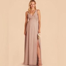 Birdy Grey Taupe V-Neck Tank Long Empire Waist Prom Wedding Laurie Dress NWT M
