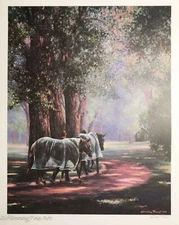 Christine Picavet Limited Edition Signed Lithograph, Horses on Wooded Path, Nice