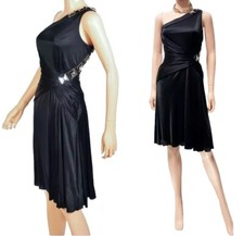 New Versace Black One Shoulder Crystal Embellished Dress 38 - 2