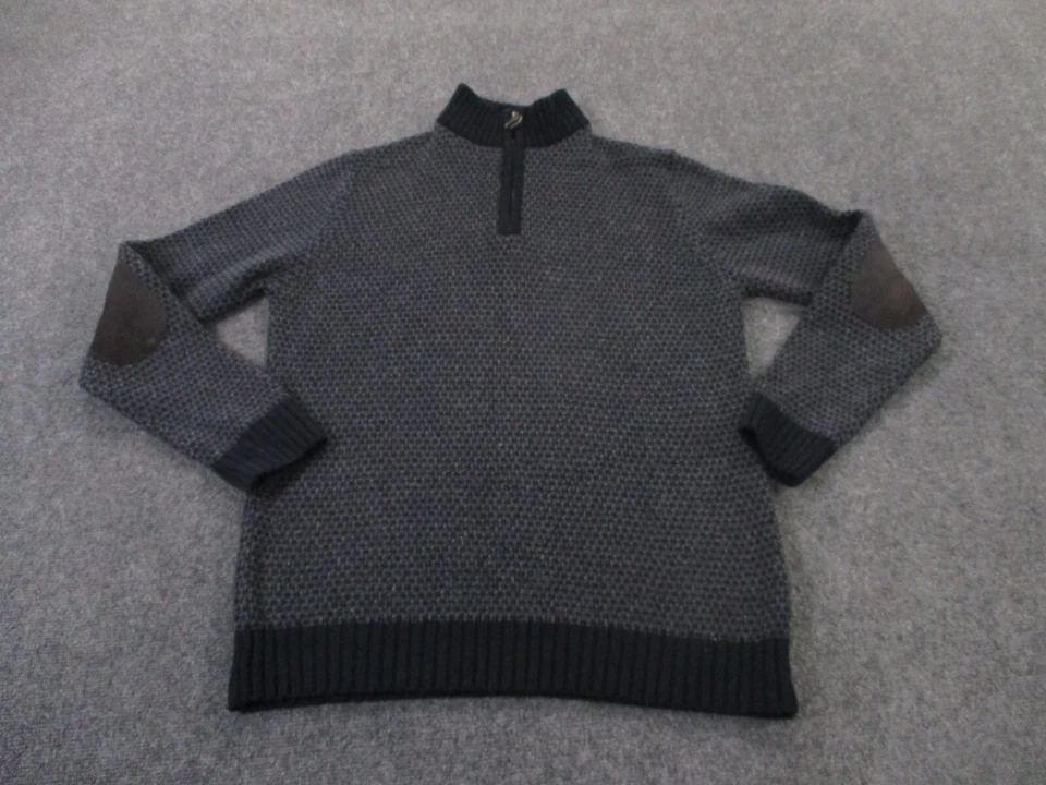 Barbour Sweater Mens L Gray Blue Wool Sweater Outdoors Elbow Patch Pullover - Image 2 of 4