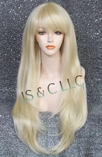 29" Human Hair Blend Striaght Long Wig layered Heat oK Pale Blonde 613 TSH