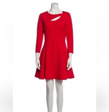 Halston Heritage Red Cut Out Bateau Neckline knee length Dress 3/4 Sleeve US 4