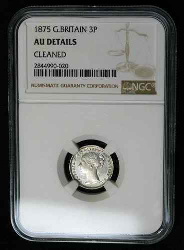 1875 Great Britain Three 3 Pence KM# 730 Victoria Prominent Die Clash NGC AU Det