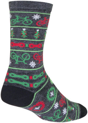 SockGuy Wool Ride Merry Crew Socks - 6'', Gray/Red/Green, Large/X-Large