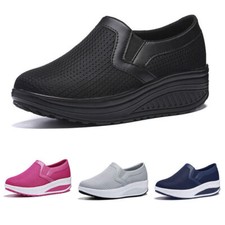 Womens Slip On Platform Trainers Pumps Ladies Mesh Breathable Loafers Shoes Size
