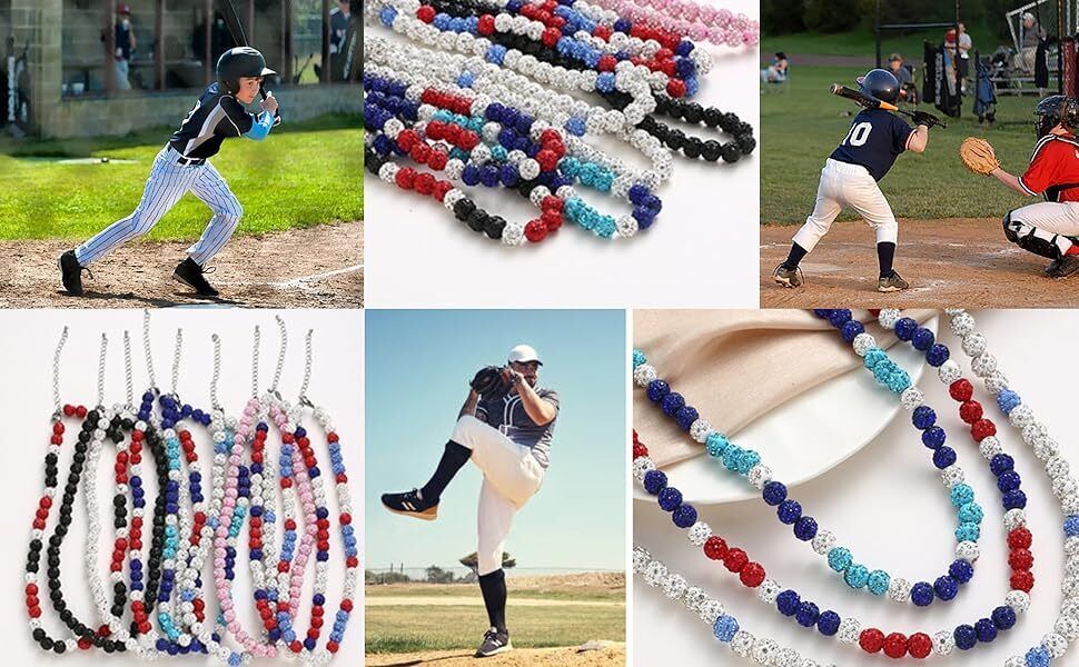 1 pezzo Collana da uomo con perline e ciondolo a forma di pallina da baseball, per donne sportive, collezione Bling Ice, collana da baseball, gioiello, regalo per padre, figlio, famiglia, Natale, San