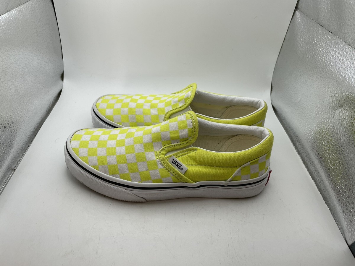 VANS Classic Slip On Girls Checkerboard Neon Yellow Shoes Size