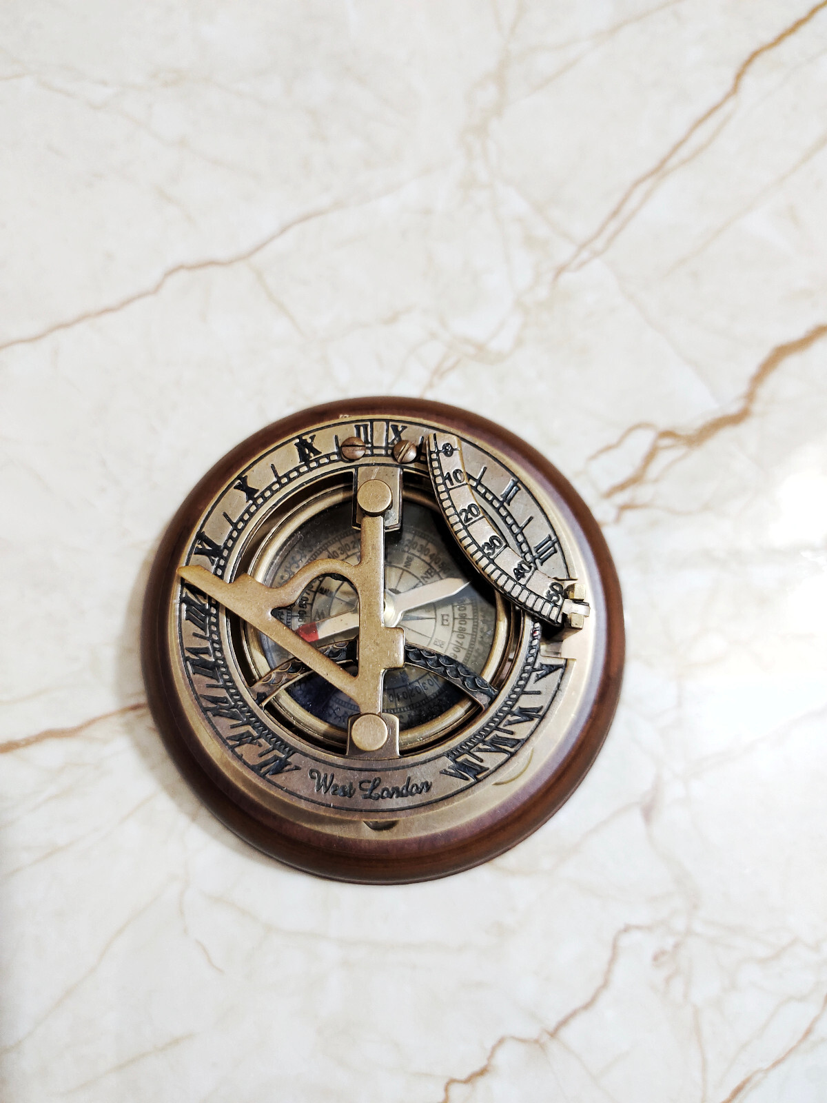 Nautical Brass Sundial Compass With Wooden Base Decorative Gift For Christmas