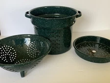 Vintage Green Enamelware Double Boiler POT  Speckle