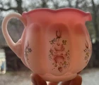 Vintage Fenton Umbra Pink Small Pitcher Hand Painted Delicate Roses L. Everson