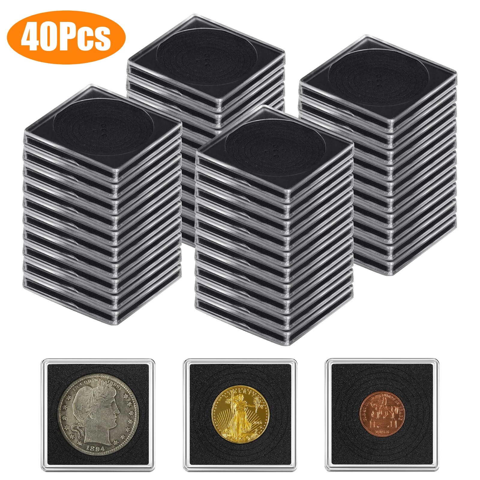 40PCS Adjustable 2x2 Coin Holder Snap Capsule 40mm Silver Dollar Collection Case