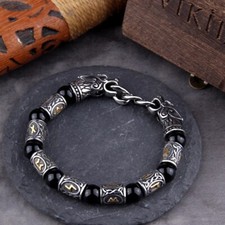 Pulsera pulsera con cuentas espaciadoras runas nórdicas vikingos hombres mujeres brazalete dragón joyería