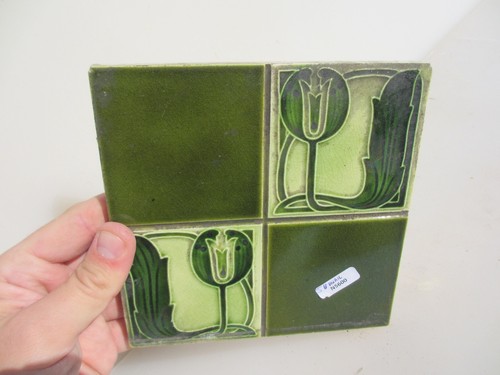 Antique Ceramic Tile Old Floral Flowers Victorian Art Nouveau Vintage - Picture 7 of 18