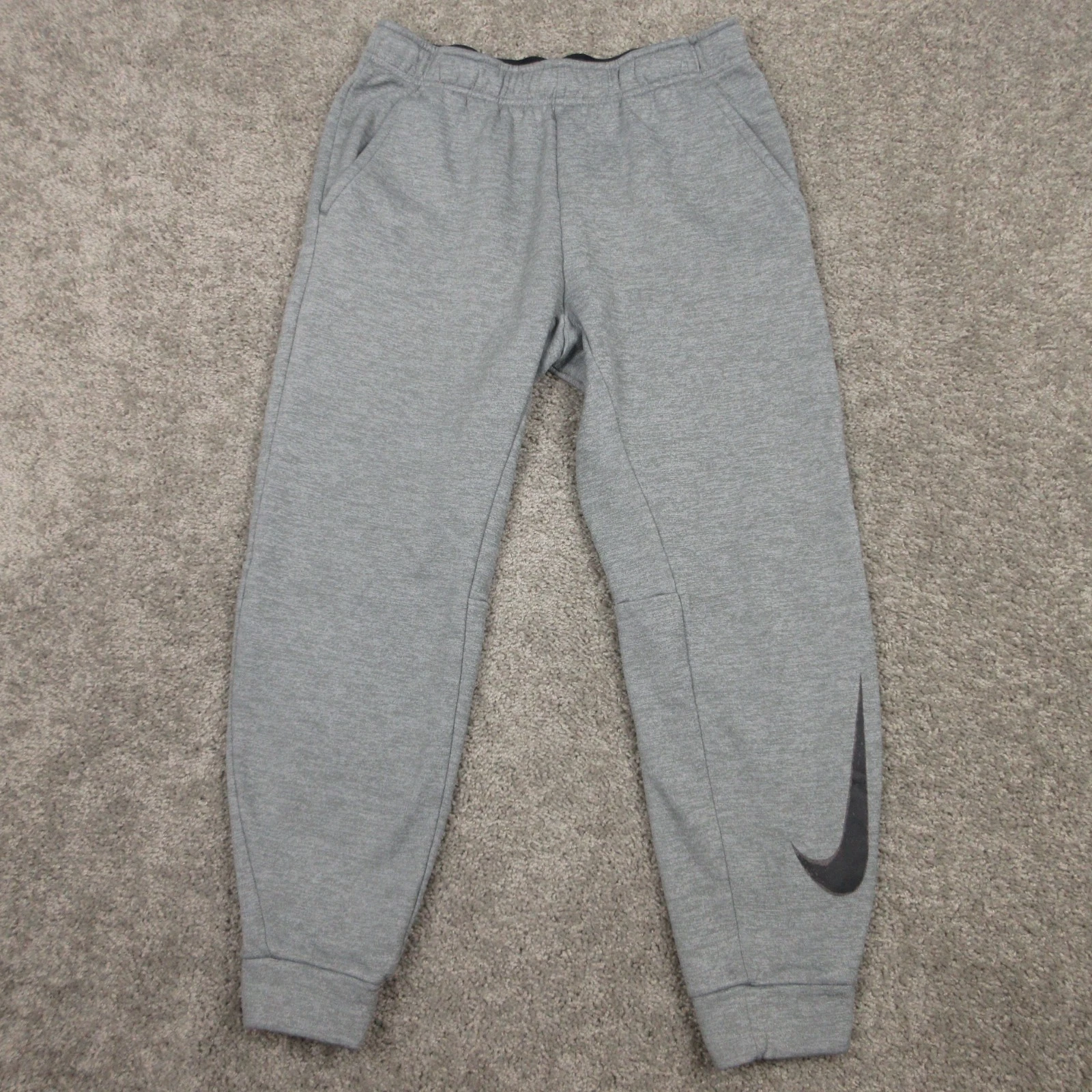 Nike Sweatpants Mens Medium Gray Drifit Fleece Joggers Athletic Comfort Gym Logo