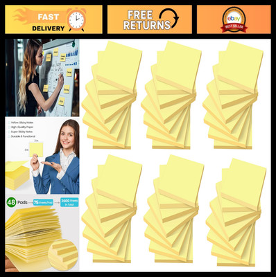 48 Pack Sticky Notes 3x3 Yellow, Clean Removal, Recyclable Self-Stick Pads for H