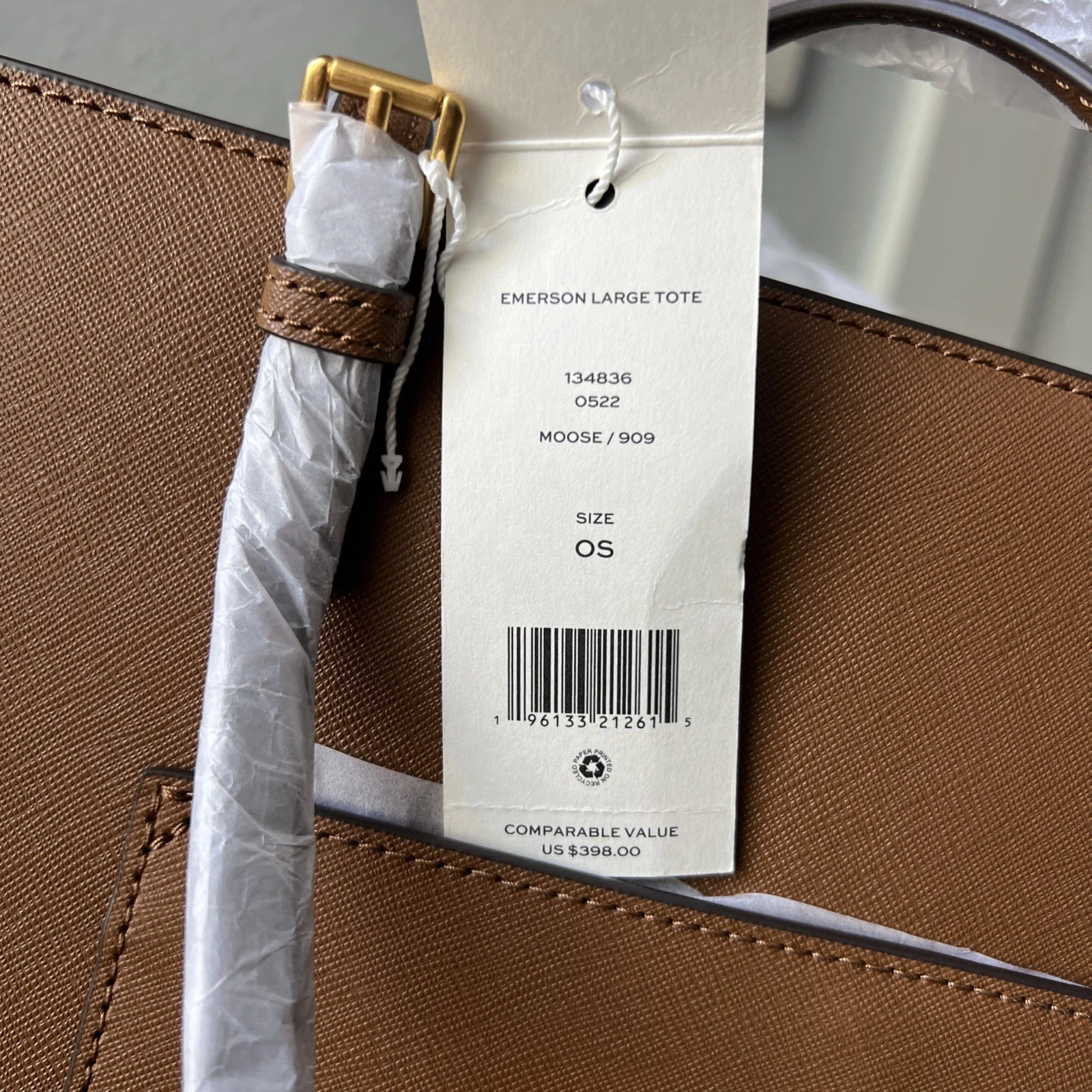 Borsa a tracolla grande Tory Burch 134836 Emerson in pelle saffiano marrone alce