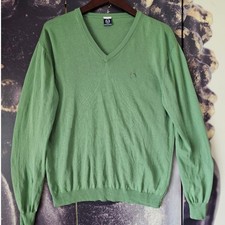 Sergio Tacchini Mens Green V Neck Long Sleeve Knit Sweater Casual Size M