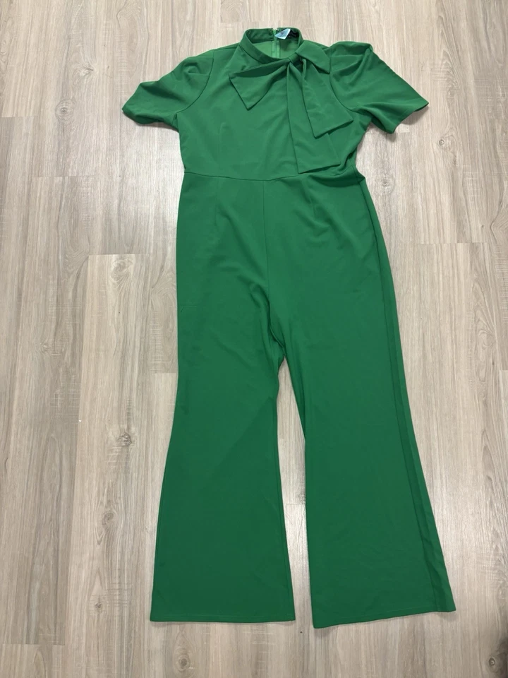 Pantalones Mameluco Para Mujer Grandes Verde Lazo Manga Corta Cremallera Clásicos 1X Foto 2 de 3