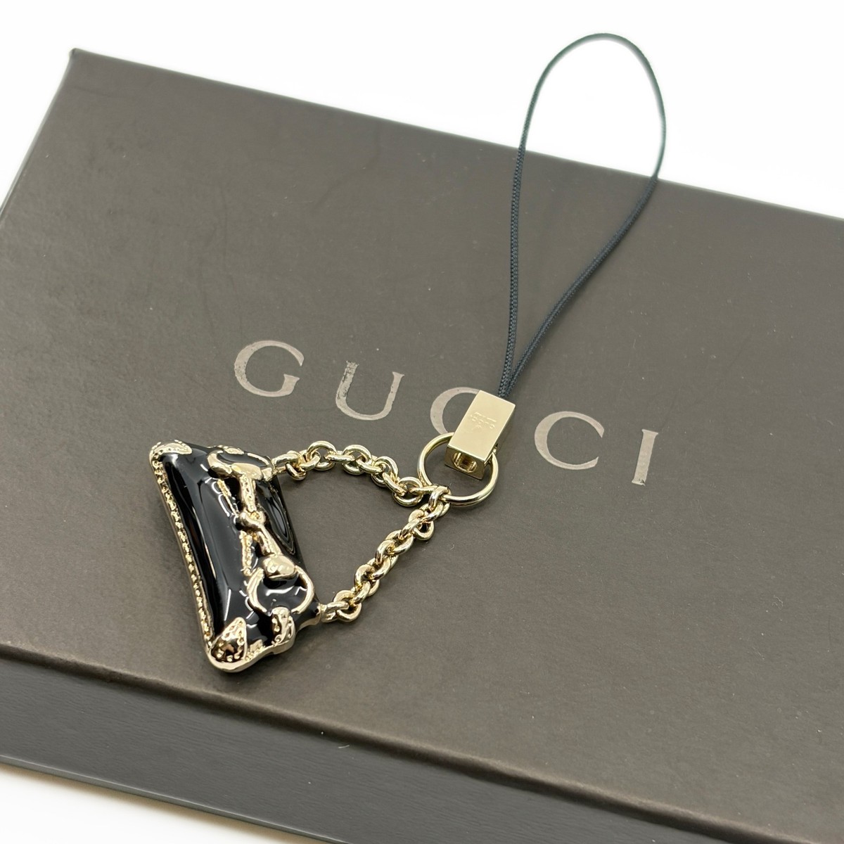 Gucci Horsebit Black Enamel Phone Strap Mini Charm with Box | eBay