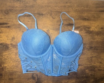 Victoria Secret 36C Very Sexy Lace Corset Top Push-up Bra NWT Capri Blue