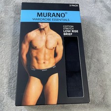Murano 3 Pack Low Rise Brief Mens Size Small 28-30 Black Cotton Stretch