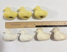 Vintage Macrame Beads, 7 Ceramic Ducks, Yellow, White 2 are Unfinished, 2"L