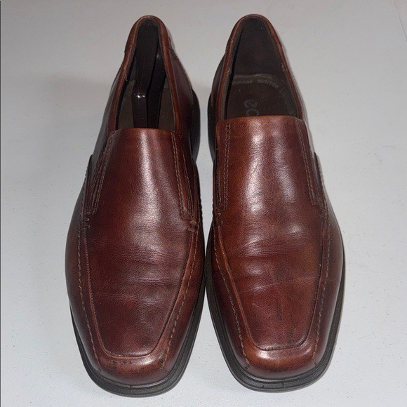 ECCO Mens Brown Leather Slip On Loafers Square Toe Comfort S