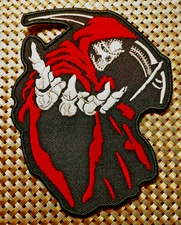Grim Reaper Skeleton Embroidered Patch Iron-On Sew-On US ship Biker Punk Metal