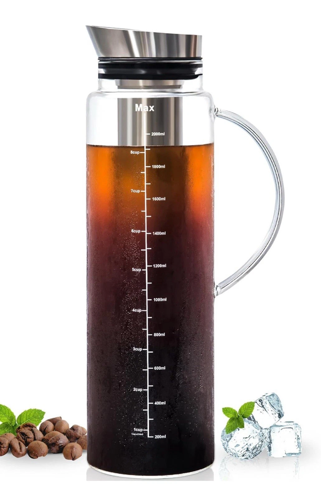 Aquach 68 Oz Cold Brew Coffee & Iced Tea Maker – Airtight Lid for Freshness