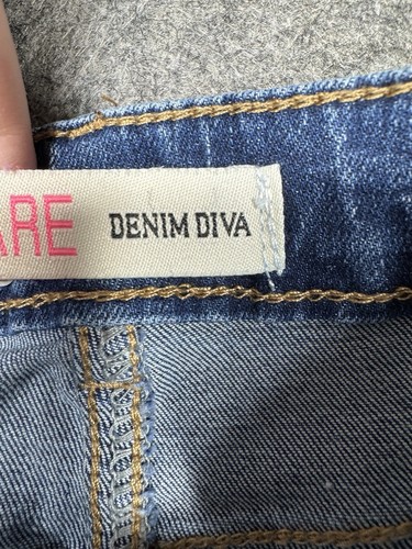 Denim Diva Flare Jeans Girls 12 Blue Lace Distressed Front Slit Boho Western - Picture 7 of 8