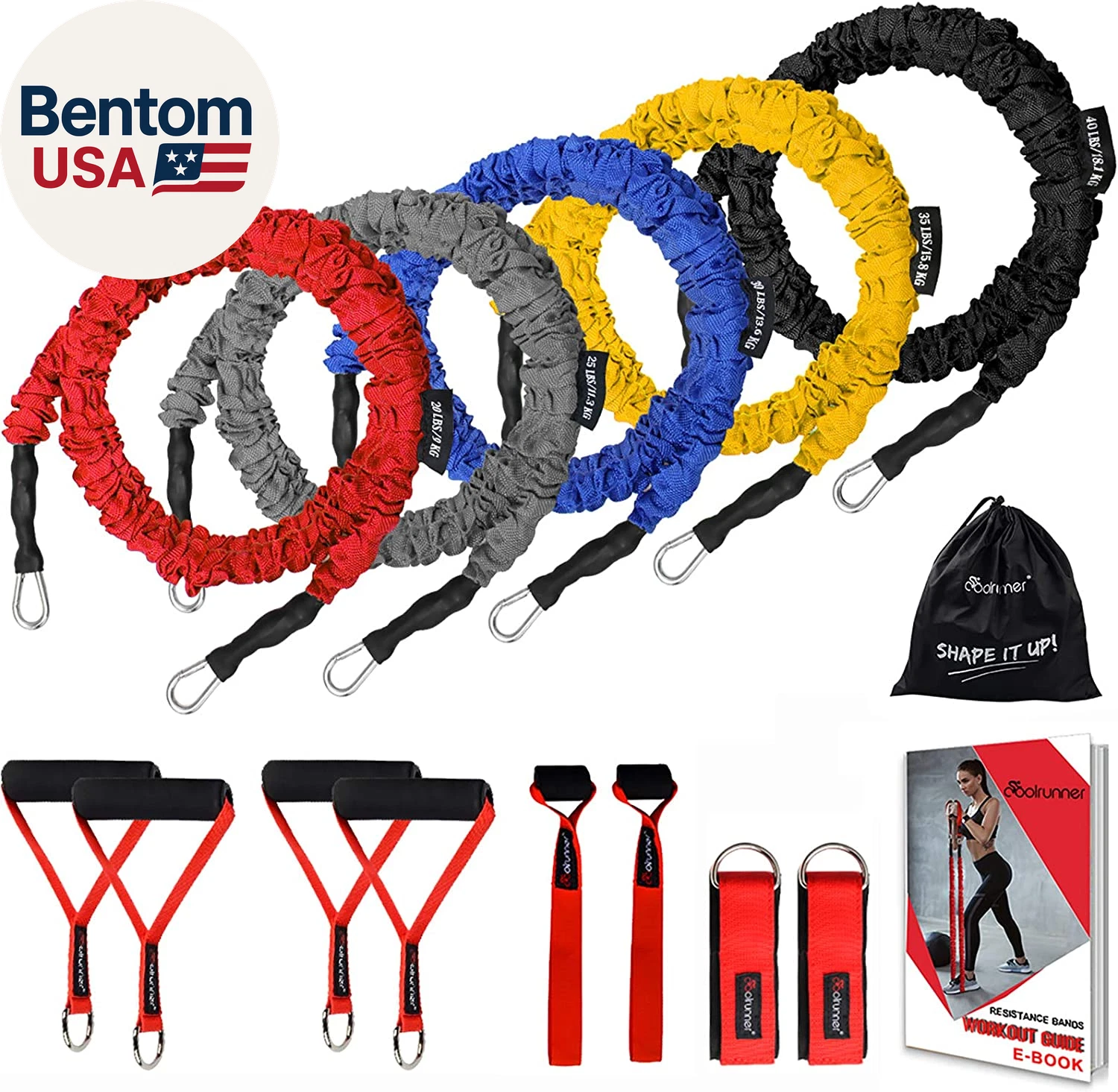 14 PCS Resistance Bands Set, Exercise Tubes, 20Lbs to 40Lbs Workout Bands with H