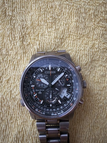Citizen Eco-Drive Titanium Chronograph Black Dial Date 200m Sport 45mm