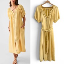 Faherty Women's Size Medium Yellow Dream Organic Cotton Gauze Carmel Tie Dress