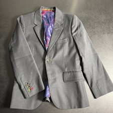 Baker by Ted Baker Boys Grey Wool Blend Blazer Suit Jacket Size 7 Blue Print