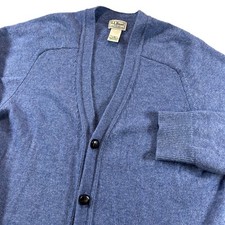 LL Bean Cardigan Sweater Mens Large Blue Lambswool Button Front V-Neck 264792
