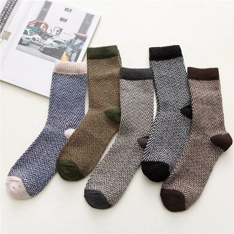 5 Pairs Mens Thermal Socks - Winter Warm Wool Thick Ripple Nordic Novelty - Image 4 of 4