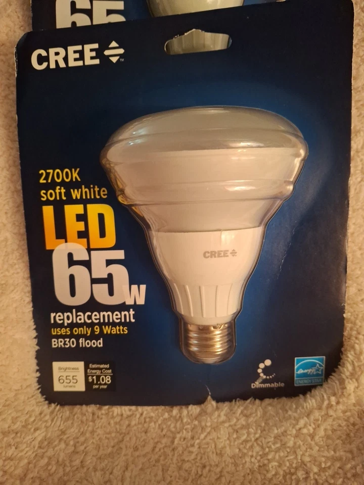 Cree 65W DAYLIGHT 5000K BR30 Dimmable LED Flood Light 86% ENERGY BIG SAVING 2pk - Image 2 of 3