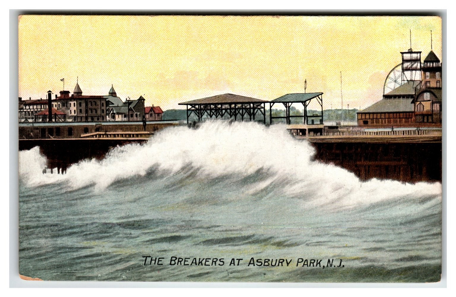 Asbury Park NJ Breakers Ocean Waves Pier Vintage Postcard Eosin & Co.