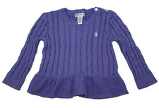 Polo Ralph Lauren Toddler Girls Purple Cable Knit Pullover Sweater Size 24M