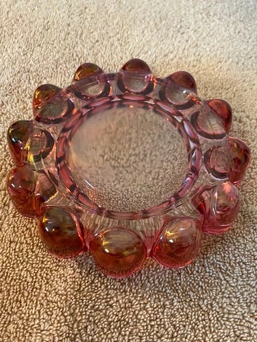 Vintage Boopie Bubble Glass Ashtray Trinket Dish Nova Pattern Pink Cranberry