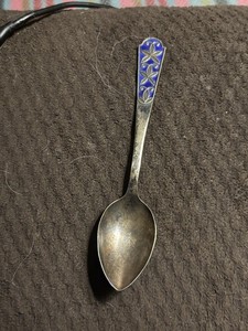 Antique Russian silverand cloisonné enamel spoon,.875