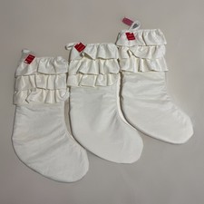 Wondershop Target White Christmas Stocking Velvet Velour Ruffles Modern Set of 3