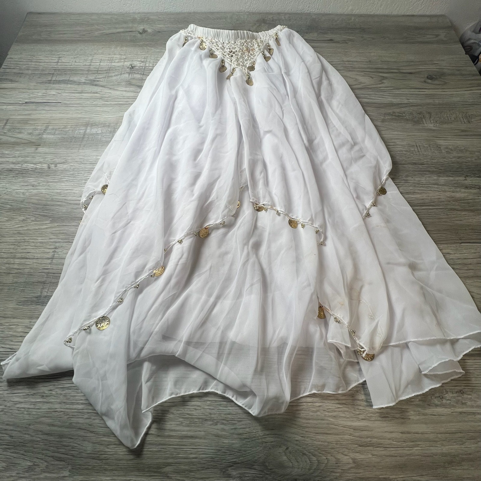 Unbranded Belly Dance Skirt Womens One Size White Gold Coin Chiffon Boho