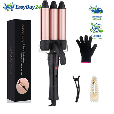 Lockenstab 3 Fässer Welleneisen 25mm Rosa Schwarz für Große Locken Haarpflege